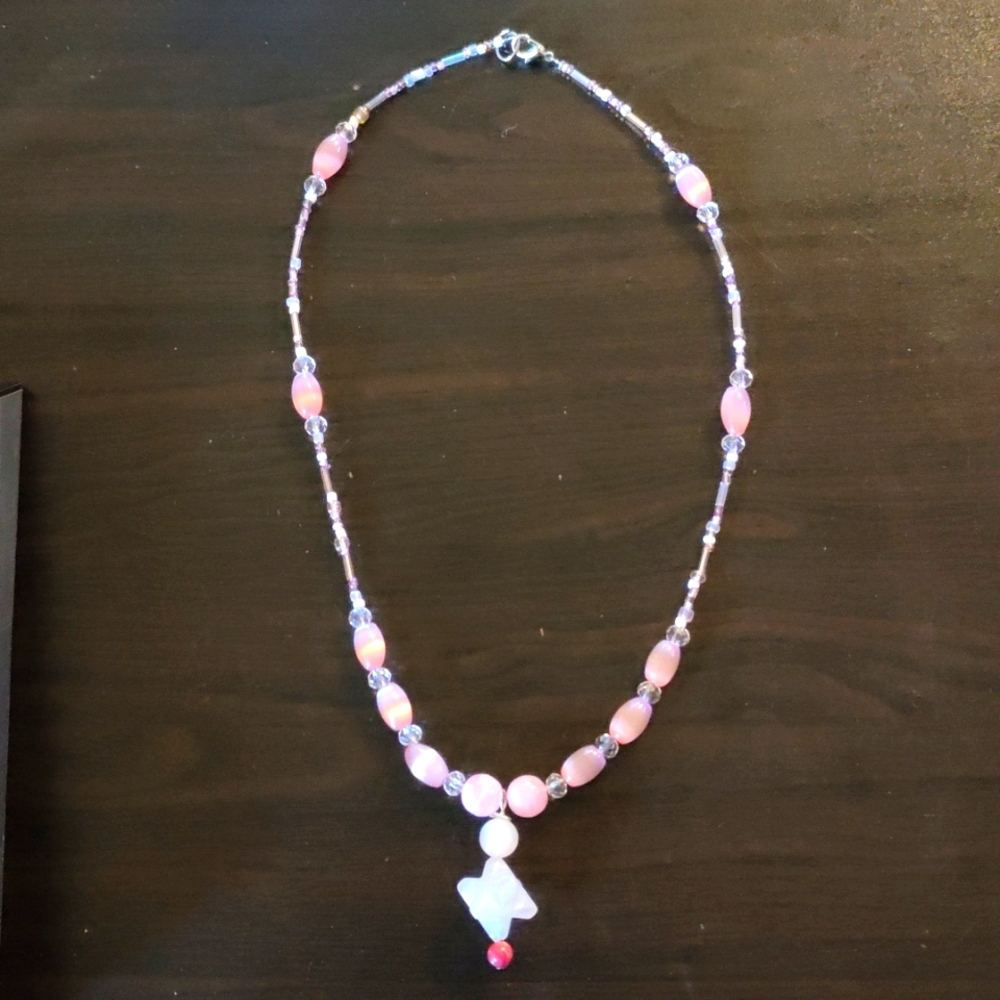 Pink glass necklace